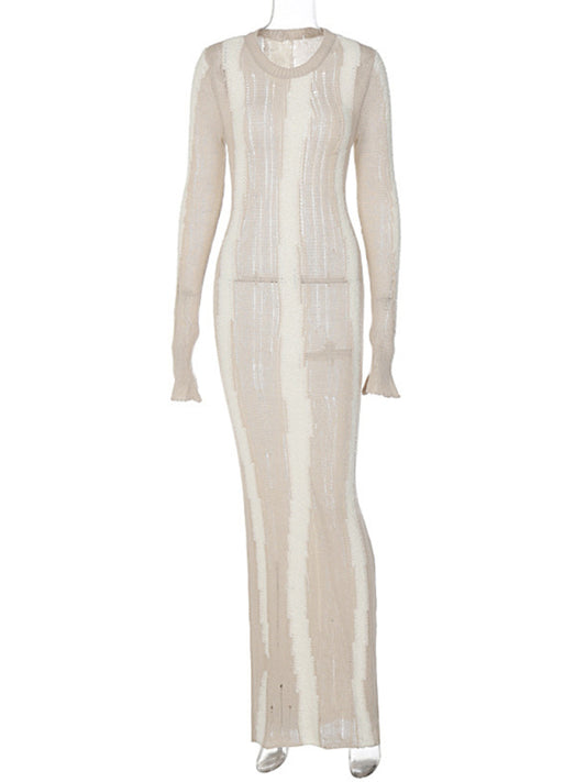 New sexy solid color see-through mini-flared long-sleeved comfortable woolen long skirt Shello's Creative Boutique