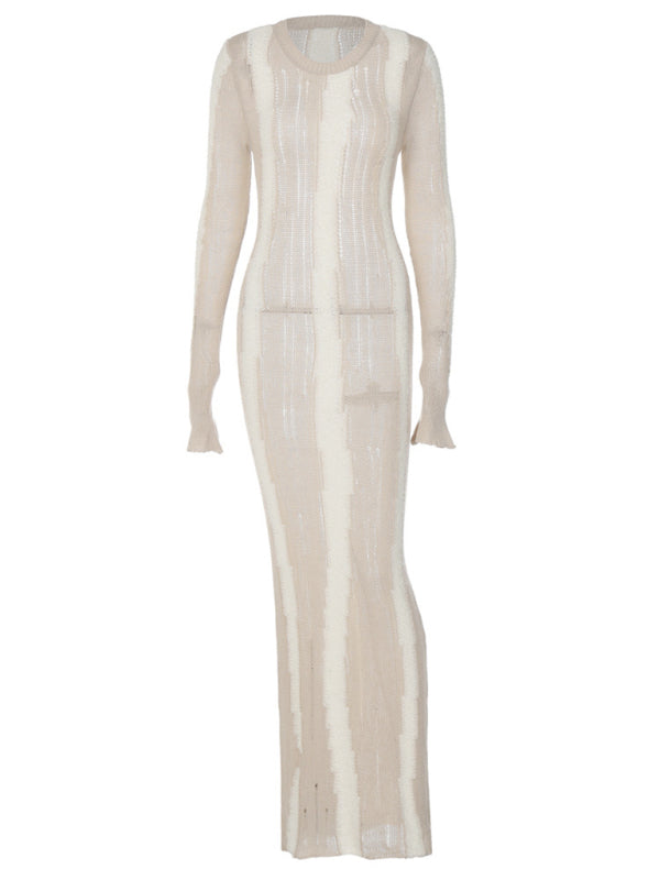 New sexy solid color see-through mini-flared long-sleeved comfortable woolen long skirt Shello's Creative Boutique