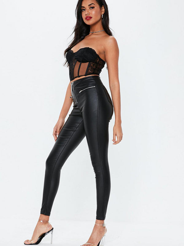 Women's PU zipper long nine-minute pants Shello's Creative Boutique