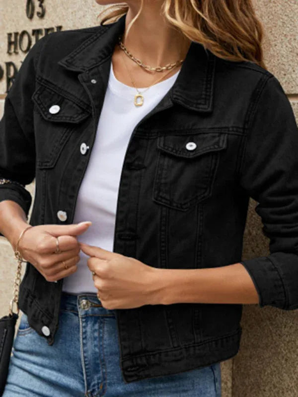 Women's Slim Lapel Regular Denim Jacket - Shello's Creative Boutique
