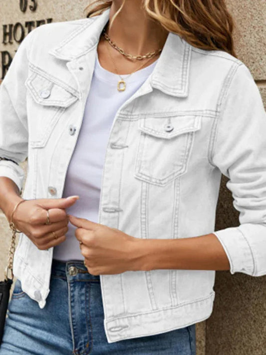 Women's Slim Lapel Regular Denim Jacket - Shello's Creative Boutique