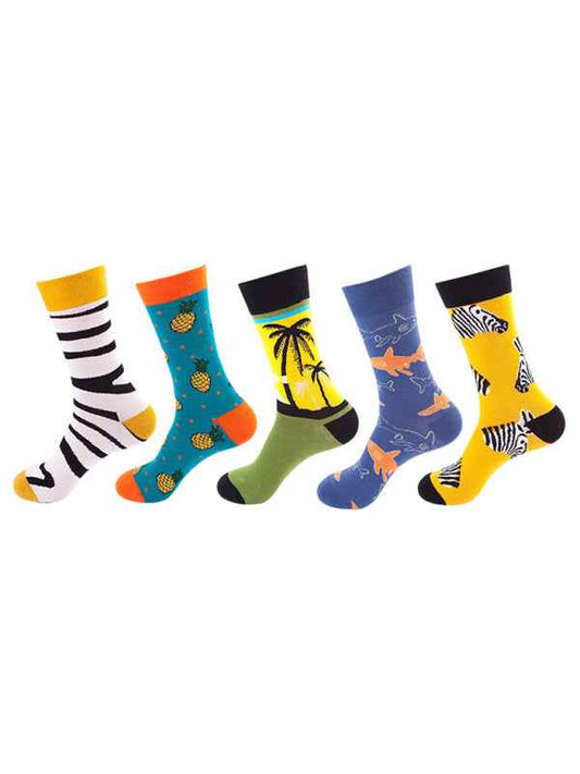 New basketball Christmas fun pattern mid-calf socks (a variety of colors to choose from) 5 pairs