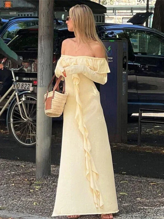 Women’s Slim-Fitting Long Dress with High Slit – Bold & Elegant One-Piece Neckline - Shello's Creative Boutique