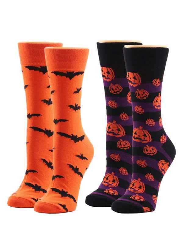 New Halloween Pumpkin Socks - Autumn and Winter Cartoon Mid-calf Devil Bat Design - Shello's Creative Boutique