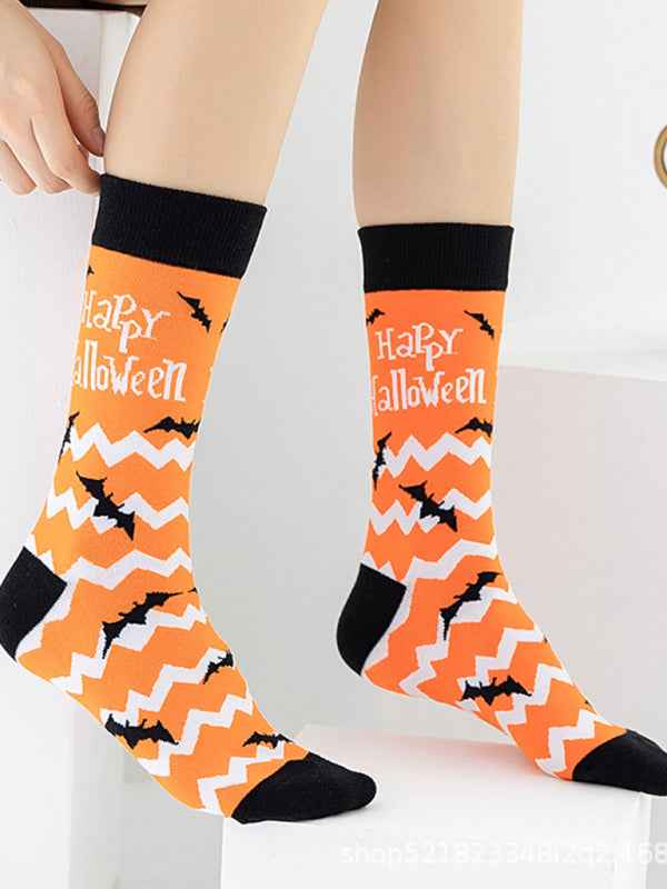 New Trendy Halloween Socks Mid-Tube Skull Vampire Pumpkin Bat Funny Socks
