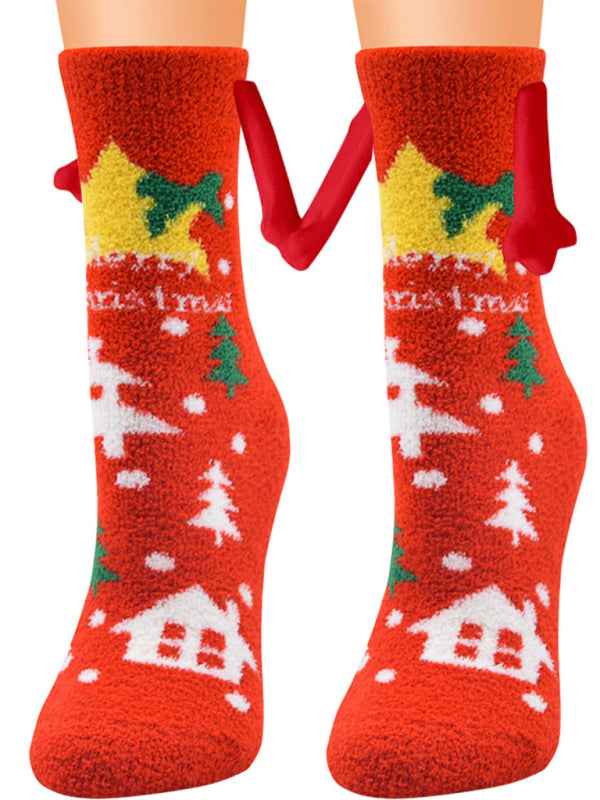 New Coral Velvet Christmas Socks Autumn and Winter Cotton Stickers Magnet Hand Socks Mid-Tube Socks