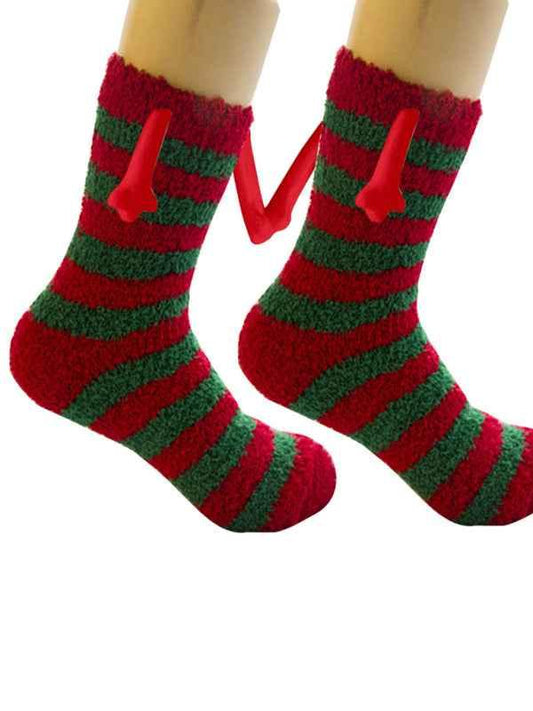 New Coral Velvet Christmas Socks Autumn and Winter Cotton Stickers Magnet Hand Socks Mid-Tube Socks - Shello's Creative Boutique
