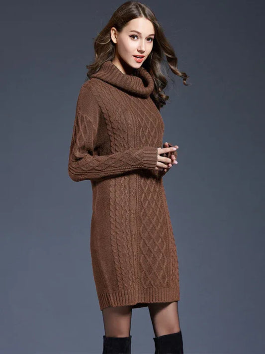 Women's Turtleneck Sweater Dress - Effortless Style with Long Sleeve and Loose Fit - Shello's Creative Boutique