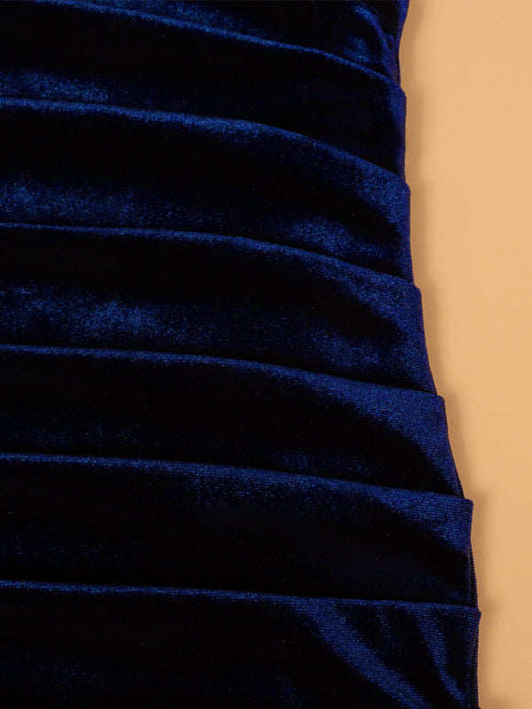 Gold velvet V-neck bodycon and sexy pleated wrap dress Shello's Creative Boutique