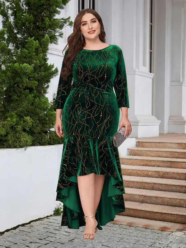 Three-Quarter Sleeve Mermaid High-Low Hem Maxi Velvet Dress – Shello's Creative Boutique - Shello's Creative Boutique