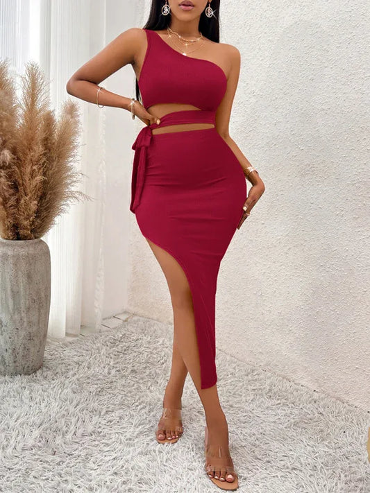 Women's Slope Neck Dress – Stylish Solid Colour Design for Spring-Summer Casual Wear - Shello's Creative Boutique
