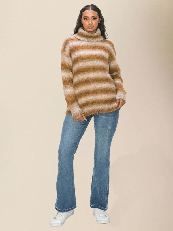 Women's Striped Lapel Sweater - Casual Loose Style for Spring and Summer - Shello's Creative Boutique