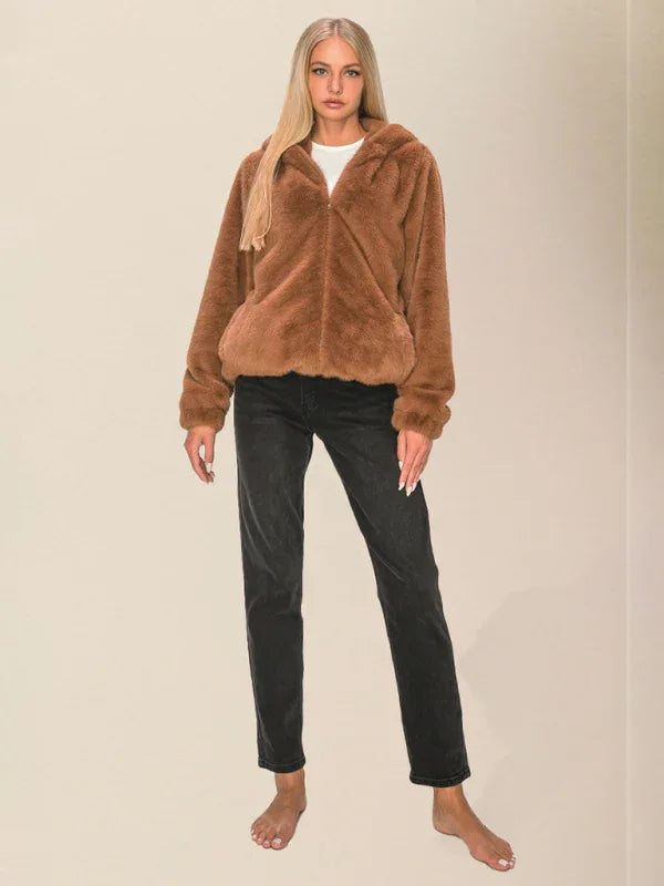 Women's Hooded Plush Jacket - Cozy Zippered Layer for Stylish Comfort - Shello's Creative Boutique