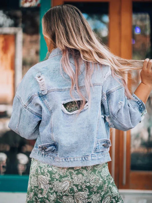 Women's Casual Handmade Frayed Denim Jacket - Shello's Creative Boutique