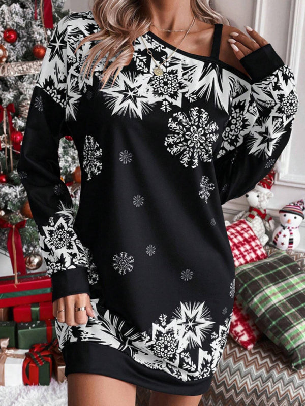 Women's Christmas printed off-shoulder autumn and winter dress Shello's Creative Boutique