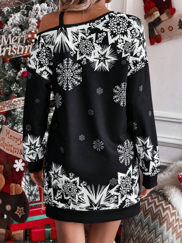Women's Christmas printed off-shoulder autumn and winter dress Shello's Creative Boutique