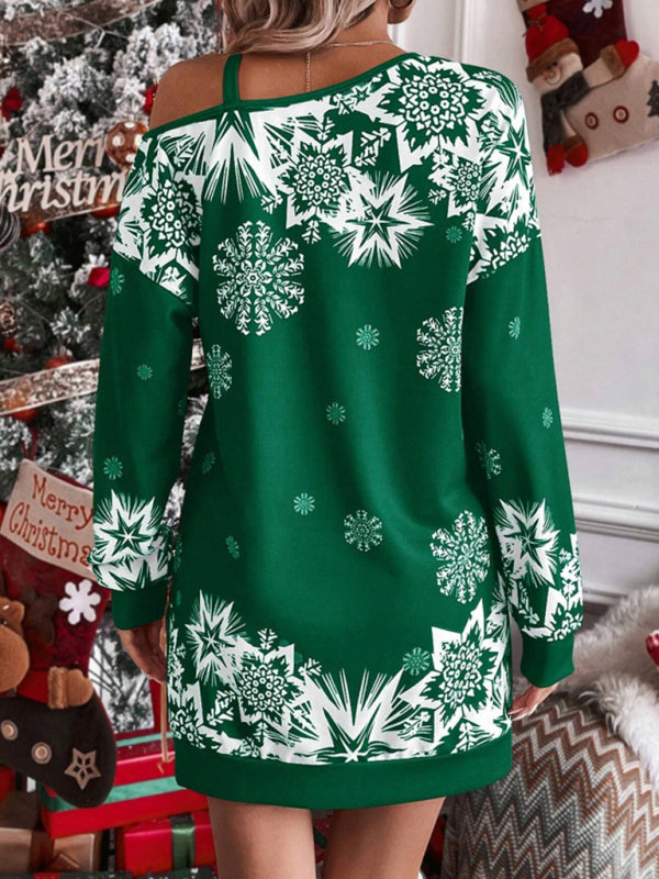 Women's Christmas printed off-shoulder autumn and winter dress Shello's Creative Boutique