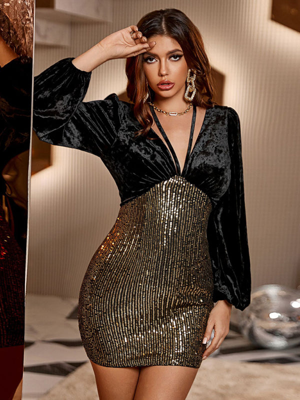 Elegant Sequin Velvet Bodycon Party Dress Shello's Creative Boutique