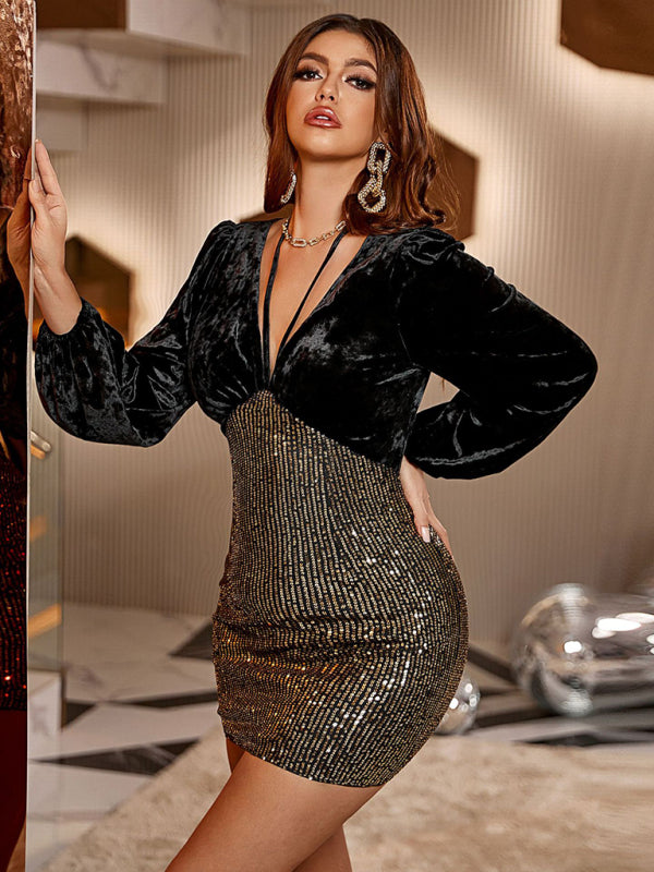 Elegant Sequin Velvet Bodycon Party Dress Shello's Creative Boutique
