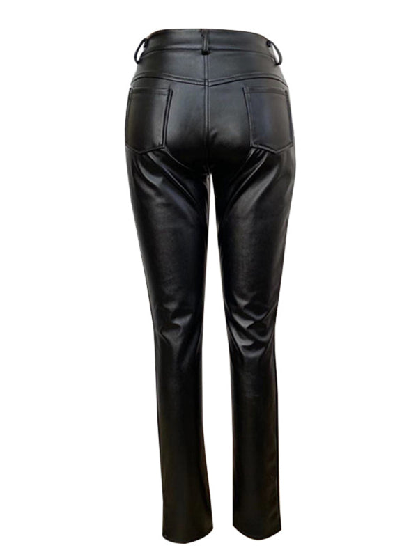 High waist slimming tight women's PU pants Shello Creative Boutique