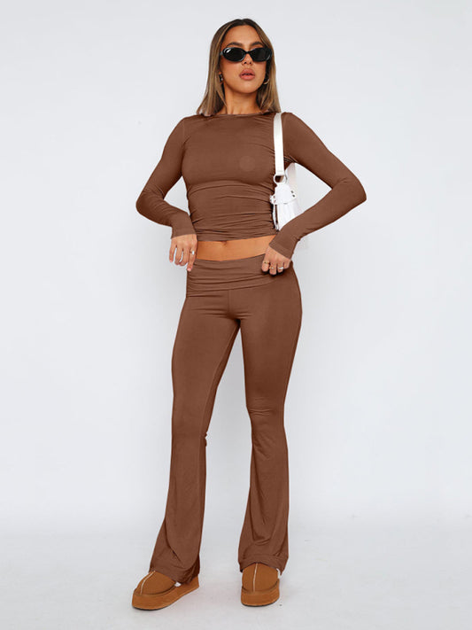 Women's New Fashionable Solid Color Comfortable Slimming Low Waist Flare Pants Shello's Creative Boutique