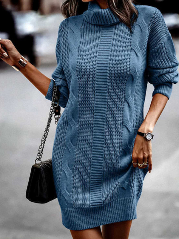 Women's Mid-Length Turtleneck Long Sleeve Sweater Dress Shello's Creative Boutique