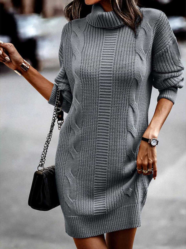 Women's Mid-Length Turtleneck Long Sleeve Sweater Dress Shello's Creative Boutique