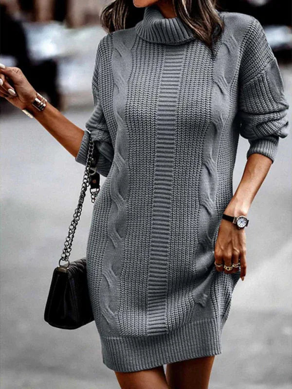 Women's Turtleneck Sweater Dress - Mid-Length Long Sleeve Style for Effortless Fall Fashion - Shello's Creative Boutique