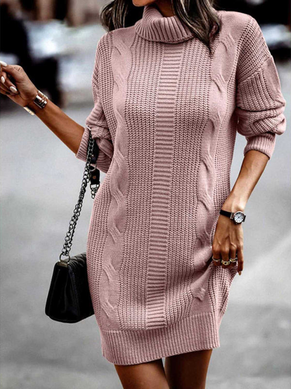 Women's Mid-Length Turtleneck Long Sleeve Sweater Dress Shello's Creative Boutique