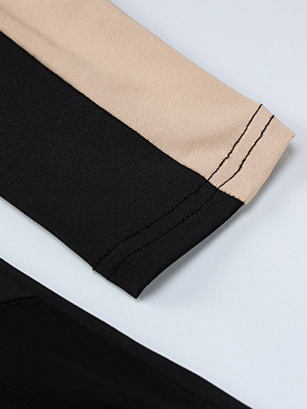 Spliced hollow round neck long-sleeved slim dress Shello's Creative Boutique