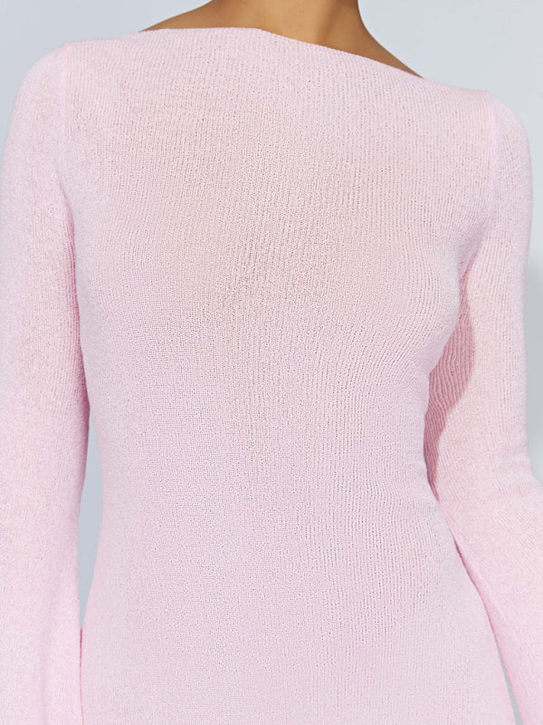 Women's bell sleeves backless striped slim knitted dress Shello's Creative Boutique