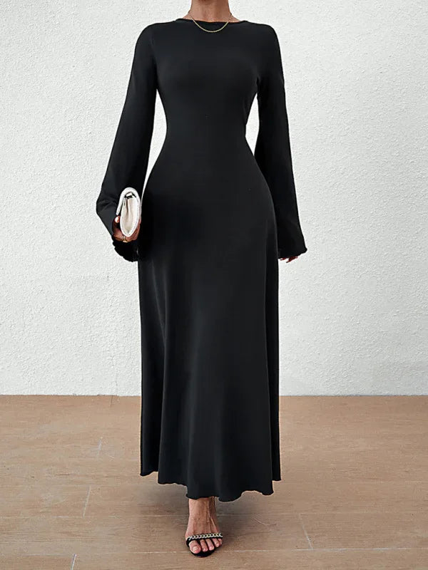 Women's Backless Lace-Up Bell Sleeve Dress – Effortless Elegance for Every Season - Shello's Creative Boutique