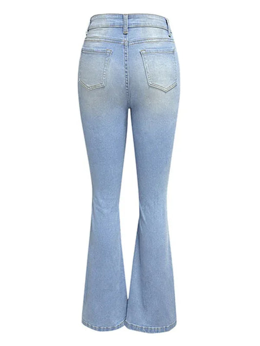 Women's Washed Ripped High-Waisted Wide-Leg Denim Trousers - Shello's Creative Boutique