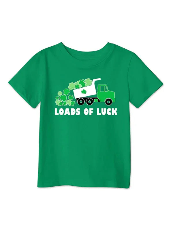 New style green clover printed loose pullover short-sleeved T-shirt for boys and girls - Shello's Creative Boutique