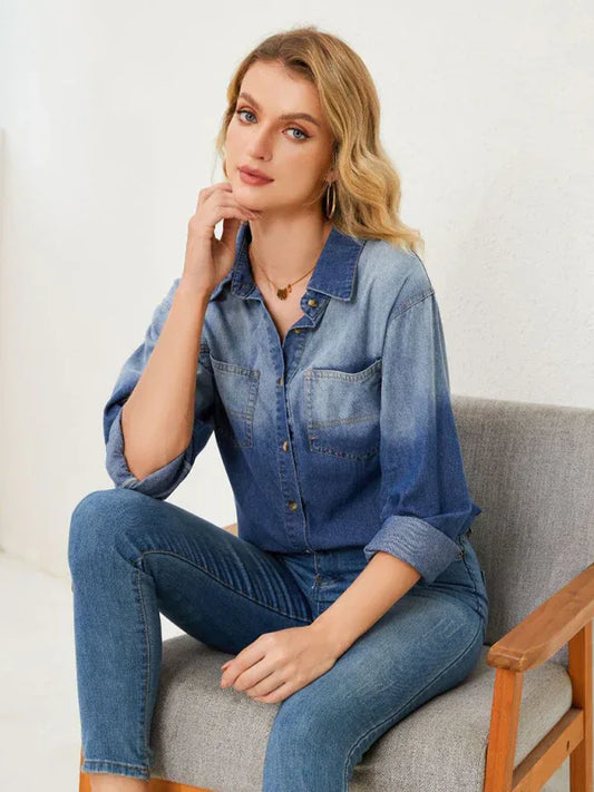 Comfortable Casual Gradient Denim Shirt Jacket - Shello's Creative Boutique