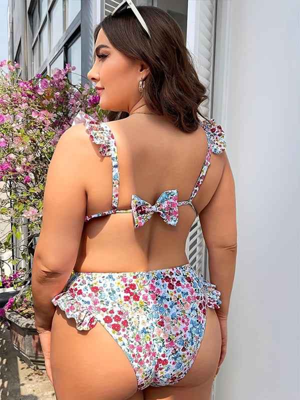 New Plus Size Sexy Split Swimsuit with Floral Lace Bikini - Confidence and Elegance for Spring-Summer