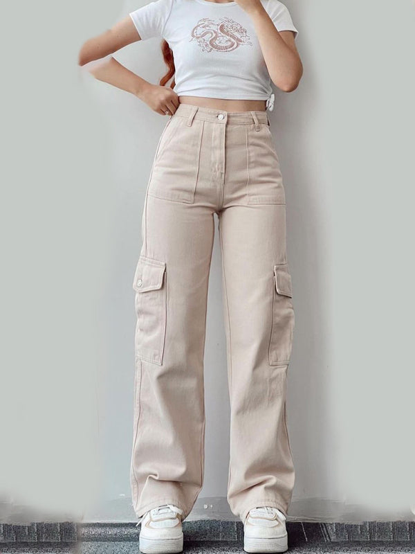 Versatile casual pants, mid-rise three-dimensional pocket trousers, waist-cinching overalls Shello's Creative Boutique