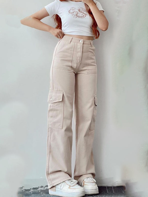 Versatile casual pants, mid-rise three-dimensional pocket trousers, waist-cinching overalls Shello's Creative Boutique