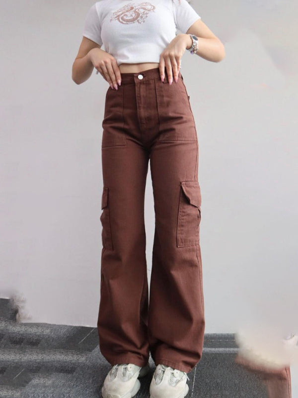 Versatile casual pants, mid-rise three-dimensional pocket trousers, waist-cinching overalls Shello's Creative Boutique