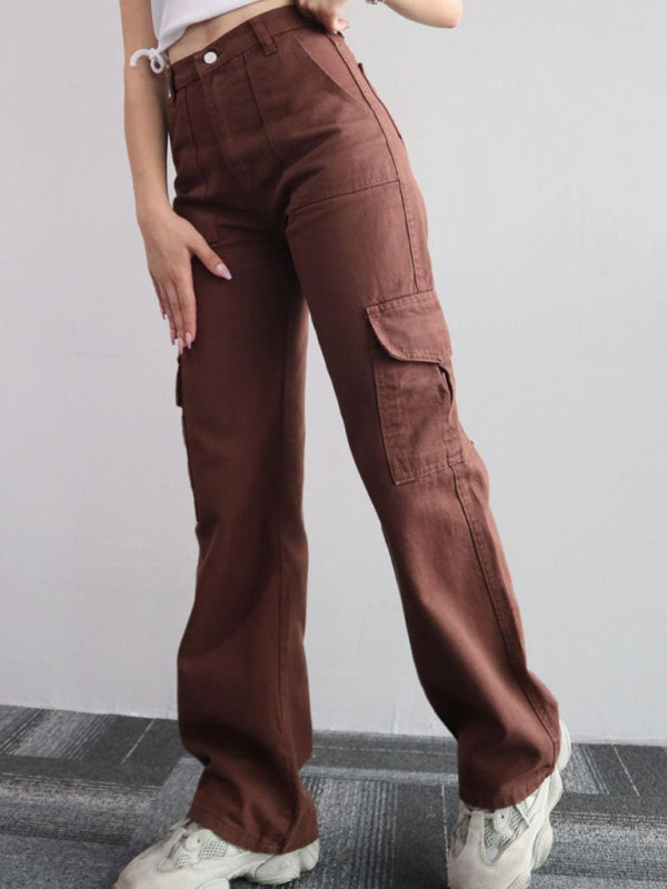 Versatile casual pants, mid-rise three-dimensional pocket trousers, waist-cinching overalls Shello's Creative Boutique