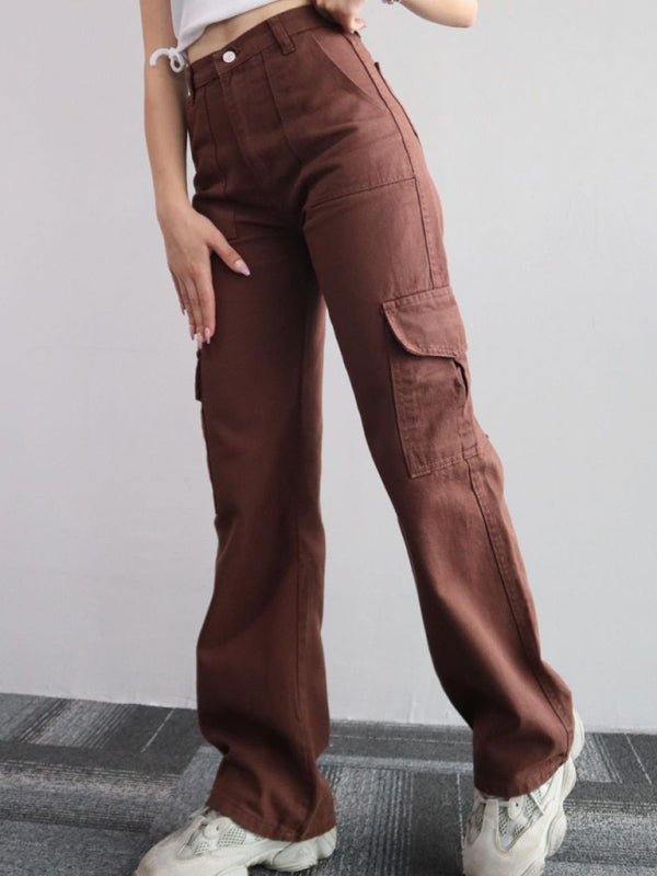 Versatile casual pants, mid-rise three-dimensional pocket trousers, waist-cinching overalls Shello's Creative Boutique