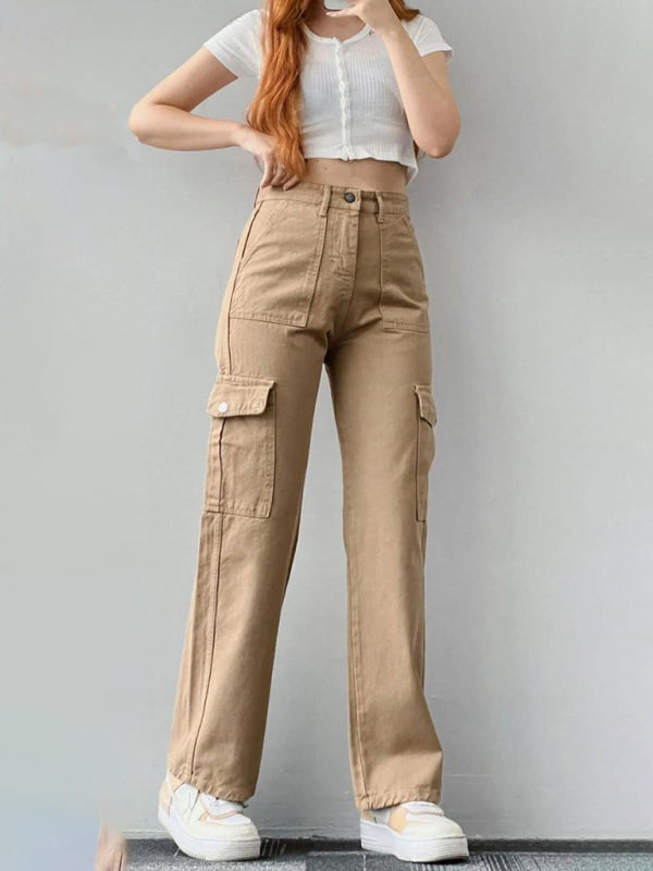 Versatile casual pants, mid-rise three-dimensional pocket trousers, waist-cinching overalls Shello's Creative Boutique