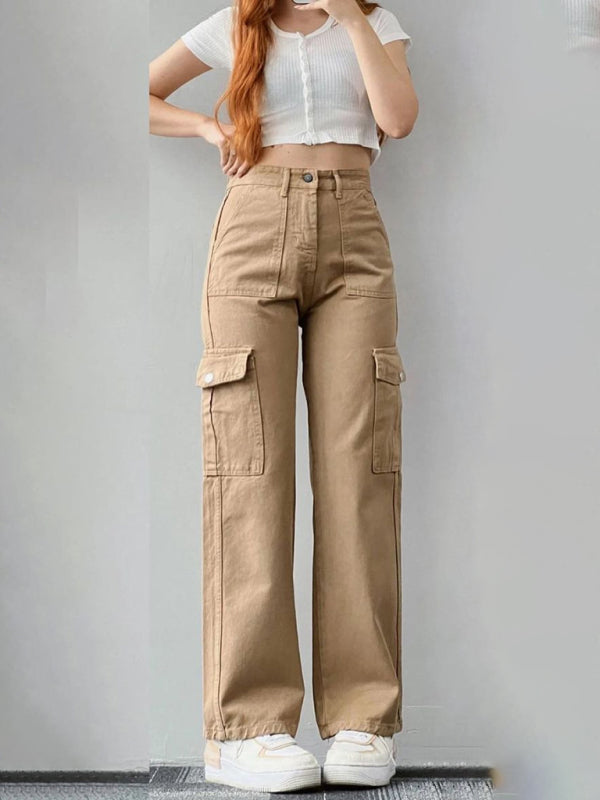 Versatile casual pants, mid-rise three-dimensional pocket trousers, waist-cinching overalls Shello's Creative Boutique
