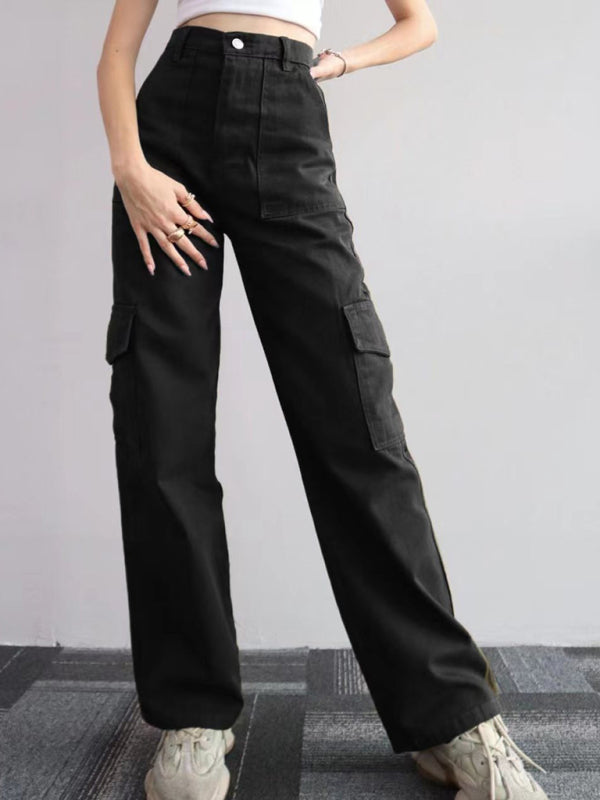 Versatile casual pants, mid-rise three-dimensional pocket trousers, waist-cinching overalls Shello's Creative Boutique