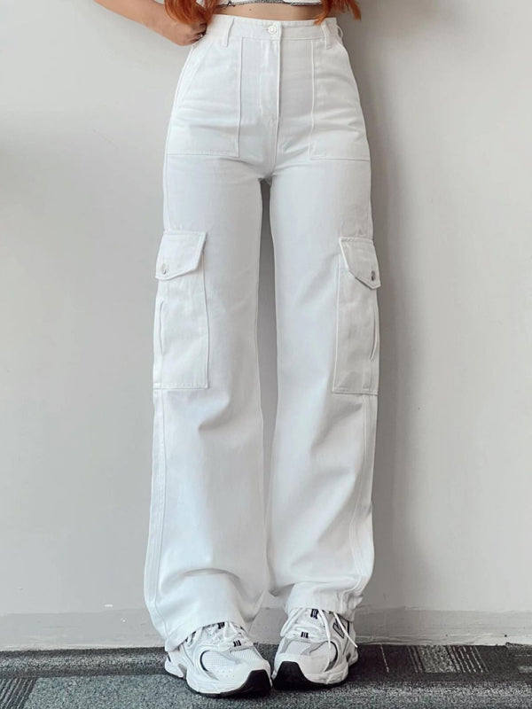 Versatile casual pants, mid-rise three-dimensional pocket trousers, waist-cinching overalls Shello's Creative Boutique