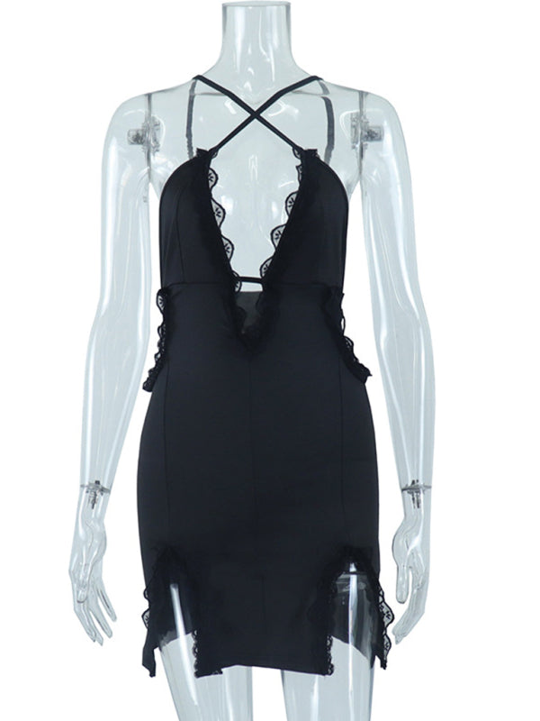New sling hollow street trendy lace splicing slit hip dress Shello's Creative Boutique
