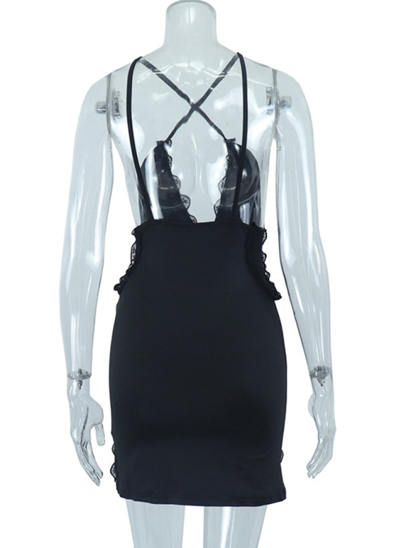New sling hollow street trendy lace splicing slit hip dress Shello's Creative Boutique