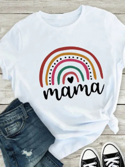 New Rainbow Mama and Mini Family printed short-sleeved T-shirt (mom style) - Shello's Creative Boutique