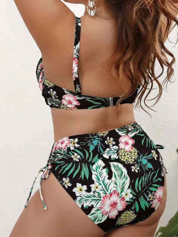 Plus Size Drawstring Floral Tankini