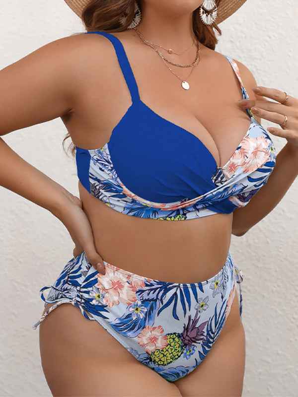 Plus Size Drawstring Floral Tankini